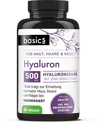 basics Hyaluronsäure Kapseln - Hochdosiert 500-700 kDa plus Zink - Vegan (90 Kapseln)