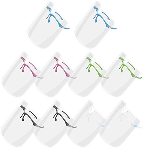 AIEOE 10 x Schutzvisier mit Brille Transparent Visier aus Kunststoff Wiederverwendbare Mundschutz für Brillenträger