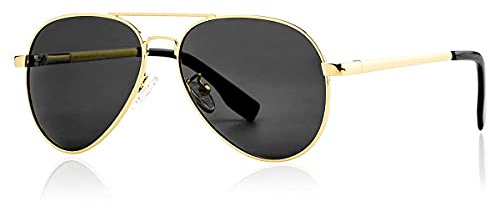 Gleyemor Kids Polarized Aviator Sunglasses for Juniors Teenagers Age 8-18 (Gold/Grey)