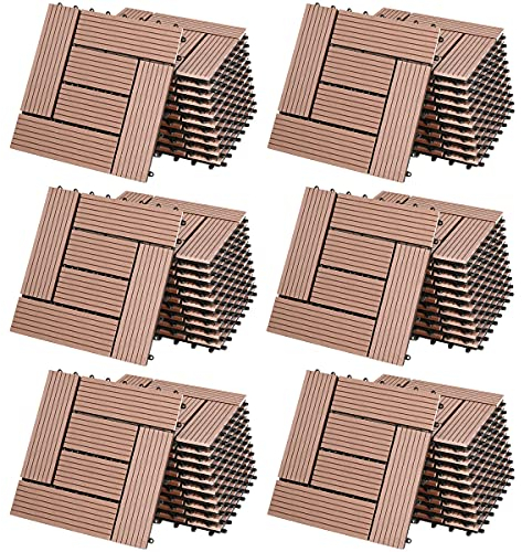 CASARIA® 66x Dalles de Jardin clipsables en Bois Composite WPC 6m² Terracotta 30 x 30 cm Type mosaïque revêtement de Sol extérieur