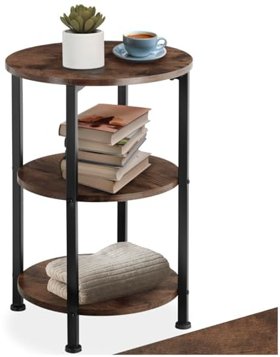 tectake Industriellt sidobord, rund, vardagsrumsbord trä + metall, soffbord med 3 nivåer, som nattduksbord sovrum, för soffa, som växtstativ, Ø 40 – industriellt mörkbrunt