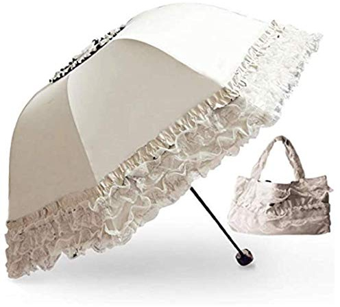 zmgmsmh Foldable Lace Parasol Travel sun rain Umbrella Compact anti UV Resistance Princess Sun Umbrella for Women Girls (Lace Beige)