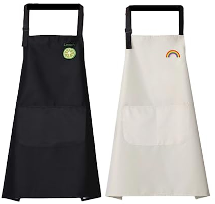 Moguxb Unisex 2 Pezzi Grembiuli Regolabile con 2 Tasche Grembiuli da Cucina per Cucina,Ristorante,Barbeque (Nero, Grigio)