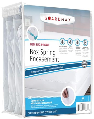 Guardmax Premium Box Spring Cover - California King Size Waterproof and Bed Bug Proof Zippered Box Spring Encasement - 6 Side Absorbent Boxspring Protects Against Bed Bugs, Dust Mites, and Stains.