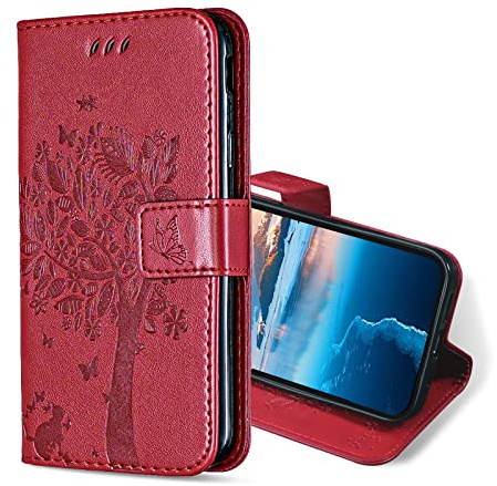 KANVOOS Coque pour iPhone 5 / iPhone 5s, Etui Protection Housse Premium en Cuir PU, Antichoc Étui à Rabat Portefeuille Flip Case pour iPhone 5 / iPhone 5s (Rouge)
