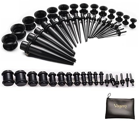 vogem Dehnstab Taper Plugs 50 Stück Acrylic Schwarz 14g-00g Dehnstäbe Tunnel Silikon Ohr Expander Plug Mit Tasche Unisex…