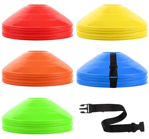 FWEEK 101 Stück Fussball Hütchen, Markierungshütchen Hütchen Fussball Set, Sport Hütchen, Hütchen Training Im Fussball, Eislaufen, Handball, Insgesamt 5 Farben