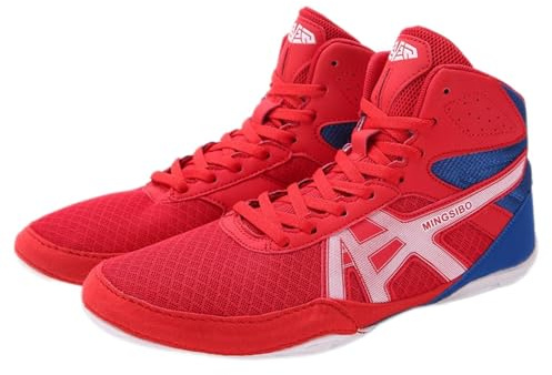 Pro Wrestling Shoes, Fighting Sports Boxing Shoes, Unisex Bodybuilding Training Workout Shoes, Lätt Vikt Halkfri, Extra Fotledsstöd För Boxare (Color : Red, Size : 41 EU)