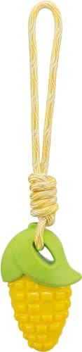 TRIXIE Maiskolben am Seil, TPR, Hundespielzeug, Kauartikel, Gelb, 13 cm/34 cm
