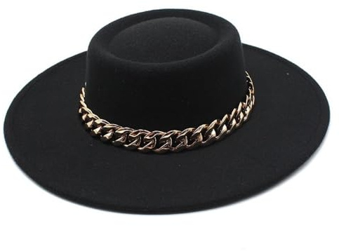 NOAMED Fengyan Chapeau melon rétro britannique en forme d'anneau en feutre Fedoras Chapeau Fedoras Big Eaves Femmes Mariage Église Jazz Chapeaux, Noir , 6 7/8/7 1/8