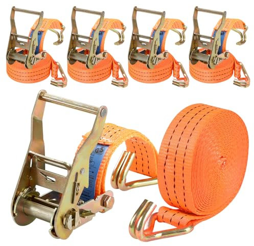 Putentfun 4 x 3000 KG Ratchet Straps with Double Hooks,6M x 40mm Heavy Duty Ratchet Strap Tensioning Belts Adjustable Cam Buckles Strap Lashing Straps for Car Roof Rack/Vans/Motorcycle/Luggage