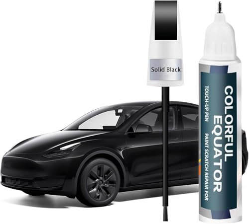 BESCH Penna per Ritocco e Riparazione Graffi per Tesla Model Y, X, S, 3 Highland - Vernice Riparatrice per Scheggiature e Graffi da Pietre, Flacone 12ml (Nero