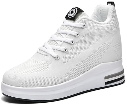 Baskets Compensées Femme Chaussure de Gym Plateforme Respirantes Sneakers Fitness Baskets Casual Lacets Chaussures Talon de 8cm Bianco 41 EU
