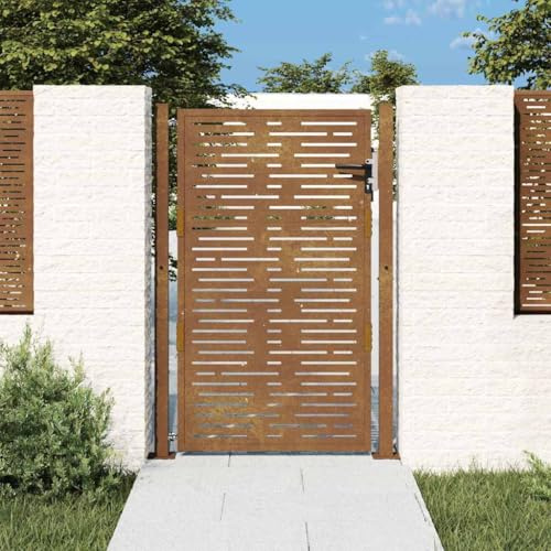 Cancello da Giardino in Acciaio Corten, Design Quadrato con Chiusura, Cancello per Recinzione, Portoncino Ingresso Esterno, per Giardino e Patio, Colore Ruggine, 105 x 130 cm
