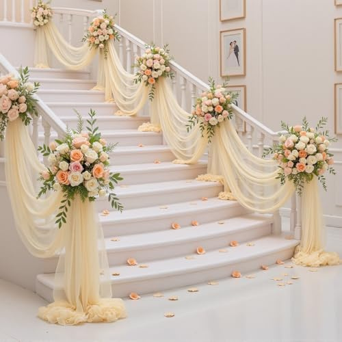 5ftx26ft Champagne Ceiling Drapes for Wedding 2 Panels Tent Drapes Ceiling Drapery Chiffon Tulle Curtains Backdrop Arch Draping Curtains for Party Ceremony Birthday Baby Shower Stage Decoration