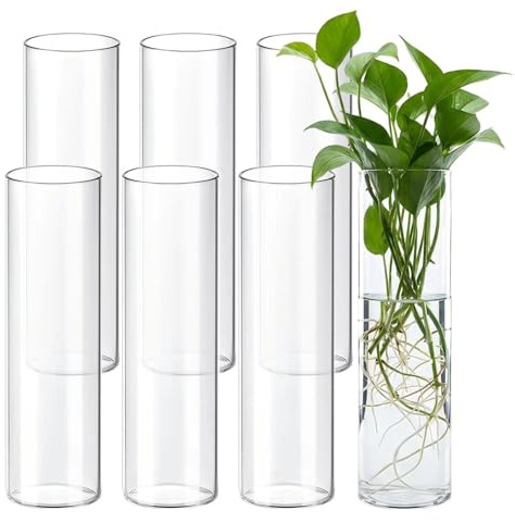 Glasvas-set, 7 cylindriska transparenta vaser för bröllop, bordsdekoration, ljushållare, blomsterarrangemang (30 cm, 7 st)