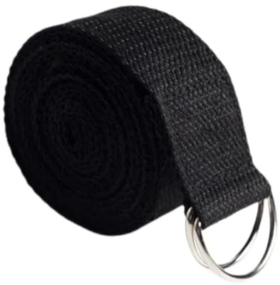 Yogabälte 1,8 m x 3, cm yogabält, sportbälte av bomull, justerbar D-formad ring, yogabälte för stretchövningar (svart)
