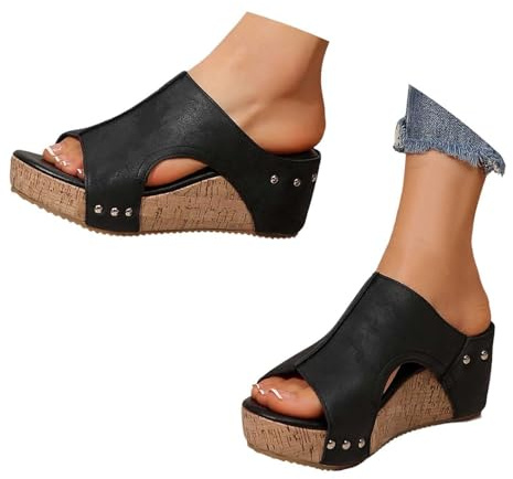 Générique Sandales Compensées Femme Été Sandales Plateforme Orthopédique Confort Cuir Chaussures Talon pour Marcher
