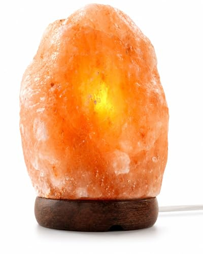 SNOWDVANCE Lampara de Sal Natural del Himalaya 1-2kg con Base de Madera Cable y Bombilla Incluidos Luz Nocturna Decorativa Purificador de Aire Cristal Rosa Hecha a Mano