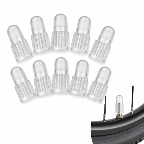 KERYBW 10 PCS Adaptateur De Valve Presta en Plastik, Bouchons de Valve Vélo Kit, Bouchon de Valve, Accessoires Vélo pour Chambre & Valve Française VTT et Route, Couleur Transparente
