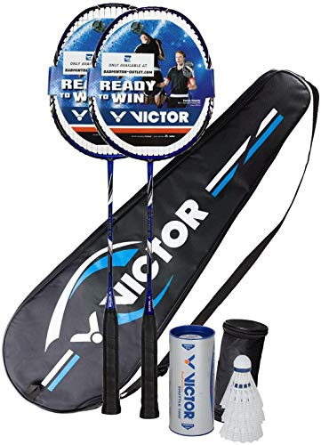 Victor Premium Badminton Set, 2X V-3100 / Racketbag / 3X Nylonball, Rot/Blau