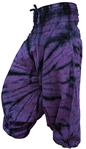 Shopoholic Pantaloni Harem Colorati alla Moda con tintura a Cravatta, vestibilità Ampia Hippie Boho, Tessuto più Luminoso, Viola