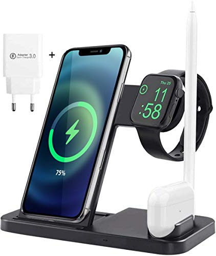 AICase 3 in 1 Caricatore Wireless, Qi Ricarica Wireless, Caricabatterie Rapido Wireless Charger per iWatch, iPhone 11/11 PRO Max/XS Max/XS/XR/X/8, IWatch Series 5/4/3/2/1, Airpods 1/2/Pro