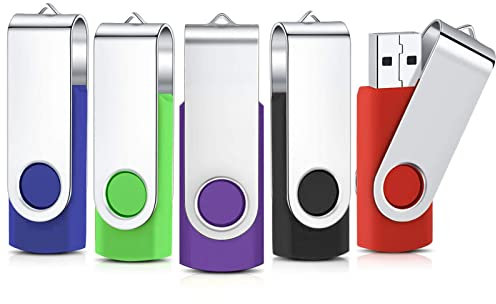 Clé USB 8Go Lot de 5 Flash Drive Cles USB 2.0 Mémoire Stick Stockage Pivotantes Porte Clef USB U Disque (5 Couleurs Mélangées:Rouge Vert Noir Bleu Violet)