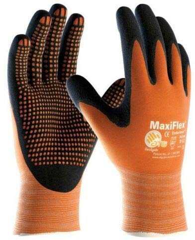 ATG 42-848/09 MaxiFlex Endurance Handschuh mit AD-APT Technologie, Strickbund, Beschichtete Handinnenfläche, 1.0mm Handflächendicke, 23cm Länge, Schwarz/Orange, Größe 09
