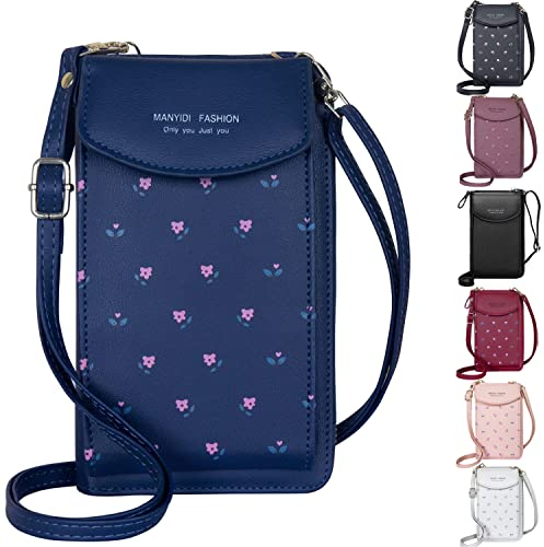 Handy Umhängetasche Damen- Handytasche mit Geldbörse zum umhängen Damen Schultertasche Klein reisepass Handytasche mit Kartenfächer Verstellbar Abnehmbar Schultergurt für Handy unter 6.5‘‘ DunkelBlau