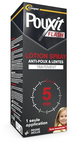 POUXIT - Flash - Lotion spray anti-poux et lentes - Agit en 1 application de 5 minutes seulement - Traitement du cuir chevelu - 150 ml