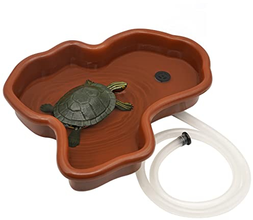 Svauoumu Terrarium Trinkschale Groß, Schildkröten Wasserschale mit Abfluss, Geeignet für Schildkröten, Hornfrösche, Schlangen, Einsiedlerkrebse, amphibische Reptilien Trinknapf