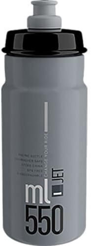 ELITE Jet Eco Water Bottle Grey Black Logo – Sustainable Cycling Bottle with Eco-Design Technology – Lightweight & BPA-Free – 750ml – For Road Bike, MTB & Gravel Cycling