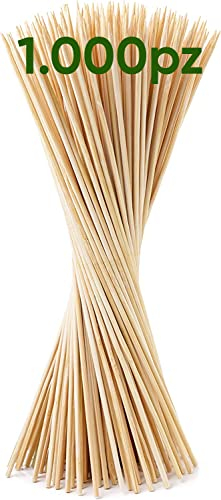 MC Grillspieße aus Holz, 1000 Stück, Bambusstäbchen, 25 cm x 3 mm, Holzspieße, ideal für Vorspeisen, Grills, Obst, Bambusspieße mit Zahnstochern (1000)