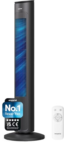 Emperial 40” Bladeless Tower Fan | Ultra Quiet 40W Cooling Fan with Remote | 3 Speeds, 3 Modes, 80° Oscillation, 7 Hour Timer | Portable Floor Fan for Bedroom, Home & Office