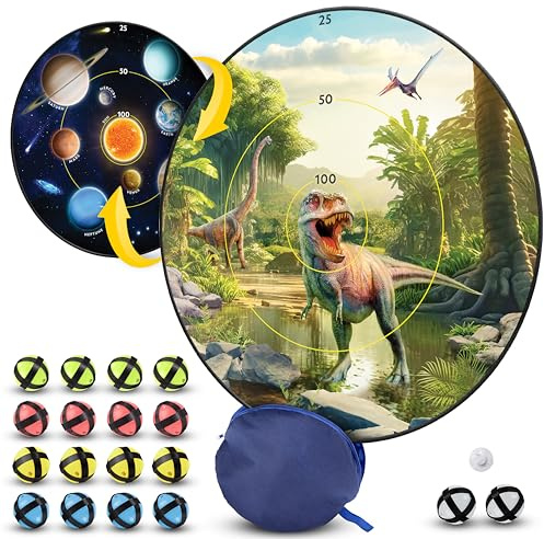 National Geographic Dart Board for Kids - Dart Ball Game Set with Lightweight 28 Reversible Dartboard and Sticky Balls in 4 Colors, Indoor Games for Kids, Kids Darts Game