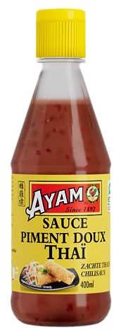 AYAM Sauce Piment Doux Thaï | Épicée | Piments frais | Saveurs Authentiques d'Asie | Haute Qualité | Alimentation Saine | Sans gluten | Sans conservateurs | Format Familial - 400ml