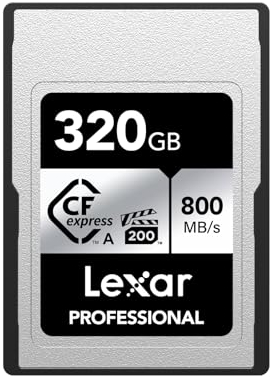 Lexar Professional SILVER Series CFexpress Typ A Karte 320GB, CFe Karte bis zu 800 MB/s Lesen, VPG200, 8K Video CF Karte, Speicherkarte Kompatibel mit Sony Alpha/Sony FX Kameras (LCAEXSL320G-RNENG)