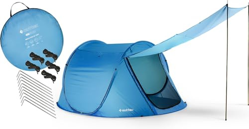 Outtec Strandmuschel UV Schutz 50, Pop Up Strandzelt, Leicht zu Tragen, Koffertauglich, Windschutz und Sonnenschutz für Strand, Sonnenzelt, Gartenmuschel