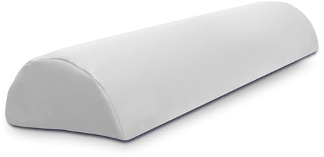 Quirumed WELLCORE - Cuscino medio cilindro da massaggio, 60 x 18 cm, in ecopelle, sfoderabile, imbottitura in schiuma, per yoga, fitness, per lettino da massaggio, ergonomico, bianco