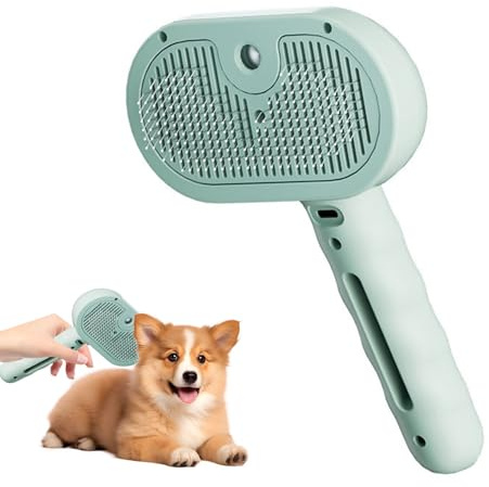 Pet Spray Hair Removal Comb, Magic Wand for Pet Hair, Pet Combs Spray Comb with Steamer, 3 in 1 Massage Brushes with Handle, Rechargeable Cat Steam Grooming Brush for Cat and Dog (Green)