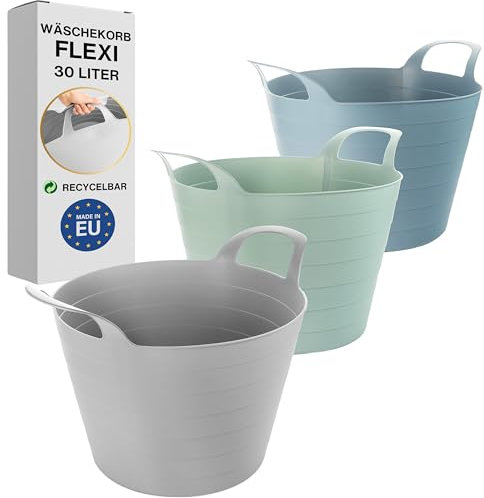 Flexibilität Pur: 3er Wäschewanne Set 30L, 60x40x24cm Wäschekorb in Blau/Grün/Sand! – Grenzenlos vielseitig!