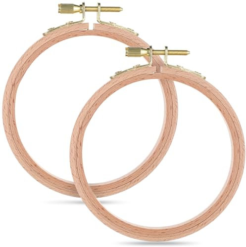 2 Pack Kreuzstich Ring Mini Stickrahmen Holz, Embroidery Hoop 4 Zoll Holz Kreis Bambus Stickrahmen Runden Kreis Set für DIY Kunsthandwerk Handliches Nähen