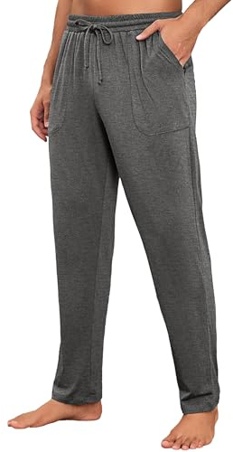 Litherday Pantalón de Pijama Hombre Largo de Algodón Suave y Cómodo Pantalones de Casa con Bolsillos y Cordón para Dormir Primavera Otoño Ropa de Estar en Casa, Gris Jaspeado Oscuro, S