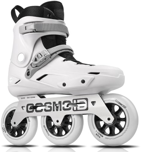 COSMOID TT3 Adult Inline Skate - COSMOID High Performance Roller Skates Blades for Women & Men, 3 Wheels 110mm Metal Frame,Indoor Outdoor and Fitness Grey, Size 5-13 (USM8-9/USL9-9.5)