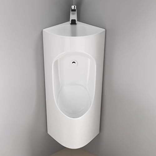 AYHARYLH Corner Urinals for Men Bathroom, with Faucet and Wash Basin, Wall-Mounted Ceramic Urinal, Garage Urinals, Male Urinal Spill Proof(White)
