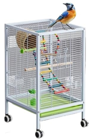 Voljär Smidesjärnsfågelbur Med Rullstativ For Papegojor, Conure, Lovebird, Nymfparakit Dekorativ Fågelbur(White)