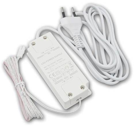 LED Transformator 12V DC 12W mit 1x Mini-AMP Buchse | Netzteil mit Euro-Stecker | Trafo für LED Möbel-, Schrank- & Unterbauleuchten | Plug & Play, IP20, 230V AC Eingang