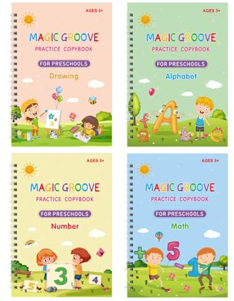 Cahier pratique : aide à l'écriture guidée, apprentissage préscolaire, écriture manuscrite magique réutilisable, pages de lettres et chiffres avec motif de dessin amusant | Quade