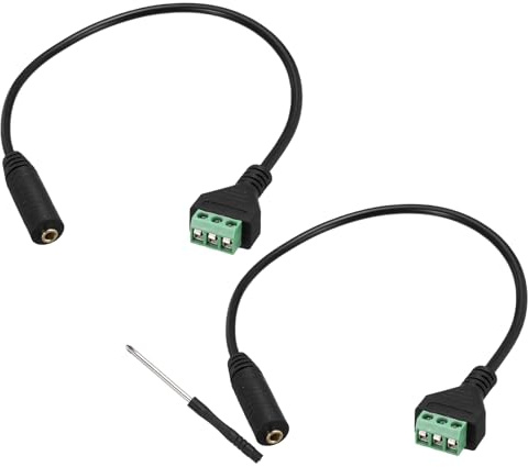 QUARKZMAN 3,5 mm (1/8 tum) guldskruvlåskabel Ljuduttag Kvinna Stereo A Adapter AV-Skruv Terminal 3-Pin Video Balun Kabelkontakt, 2-pack (30 cm/12 tum)